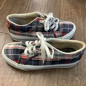 Tommy Hilfiger Red and Blue Plaid Sneakers, 7.5